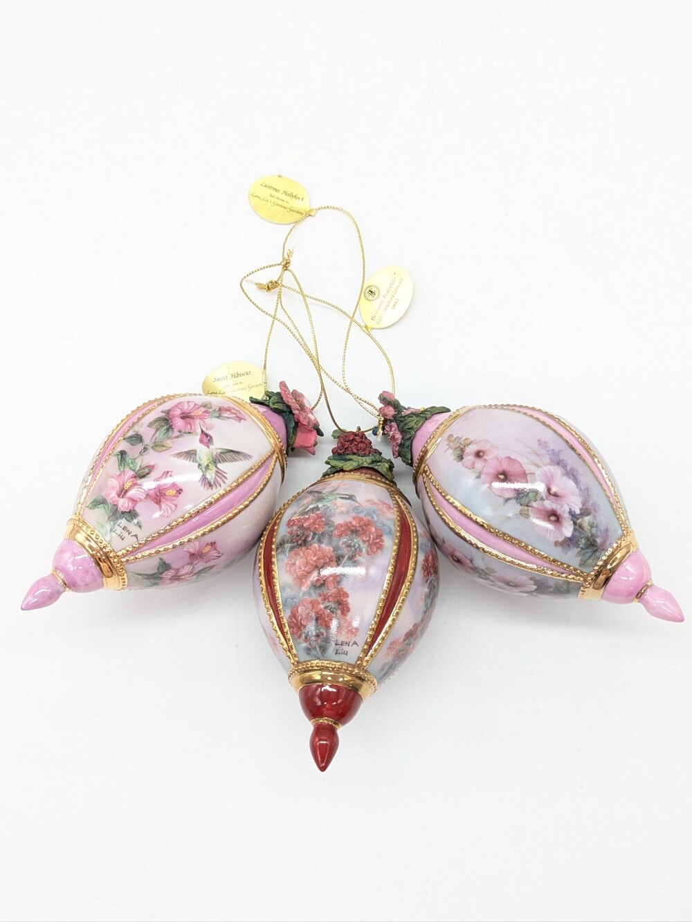 Vintage Bradford Editions Lena Liu Glorious Garden Porcelain Floral Ornament Set